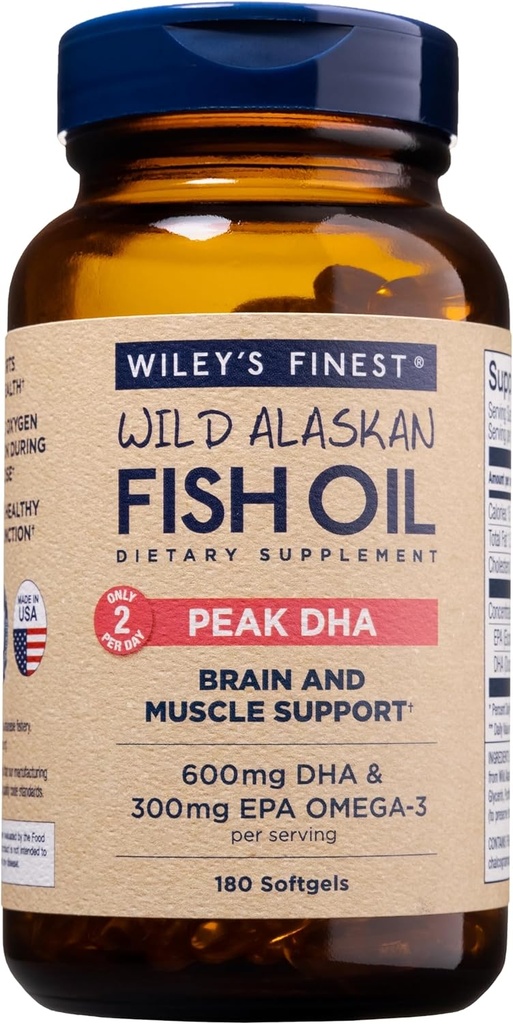 Wiley's FinestワイルドアラスカフィッシュオイルピークDHA - 900mg EPAとDHAオメガ-3s - 180Softgels(90サービング)