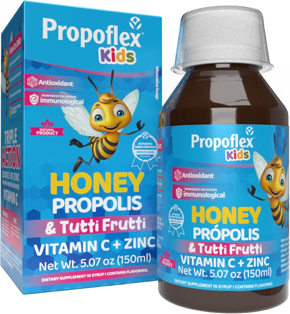 Beelife Bee Propolis 咳シロップキッズ - トリプルアクション - ナチュラルシロップ、ブラジルグリーンプロポリス、亜鉛、Bromelain、ビタミンC - サポート免疫&回復 - ブラジル、Tuttiフルーツ味、150 ml