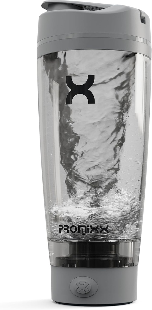 Promixx PRO Shaker Bottle New Edition – Rechargeable, Powerful for Smooth Protein Shakes – includes Supplement Storage, BPA Free, 20oz Cup, Cool Gray