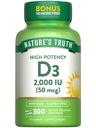 Nature's Truth Vitamin D3 2000 IU | 300 Softgels | 高効力の公式 | 非GMO&グルテンフリーサプリメント