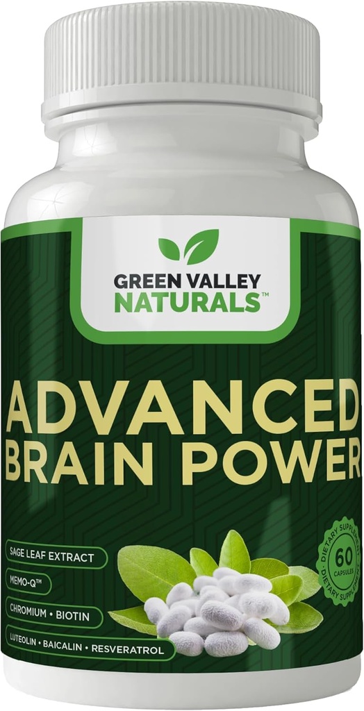 GREEN VALLEY NATURALS - Advanced Brain Power - Supports Healthy, Normal Brain Function, Focus and Concentration, clinically formulated to Support Healthy Brain Clarity. (1 Bottle, 60, Count)