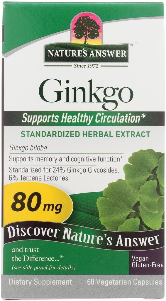 Nature's Answer Ginkgo Leaf Vegetarian Capsules, 60-Count