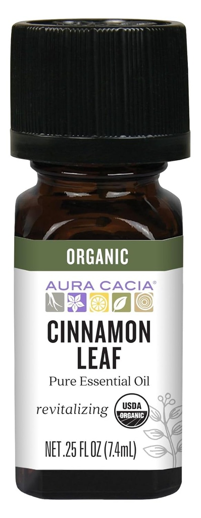 Aura Cacia Organic Cinnamon Leaf Essential Oil, 0.25 Ounce