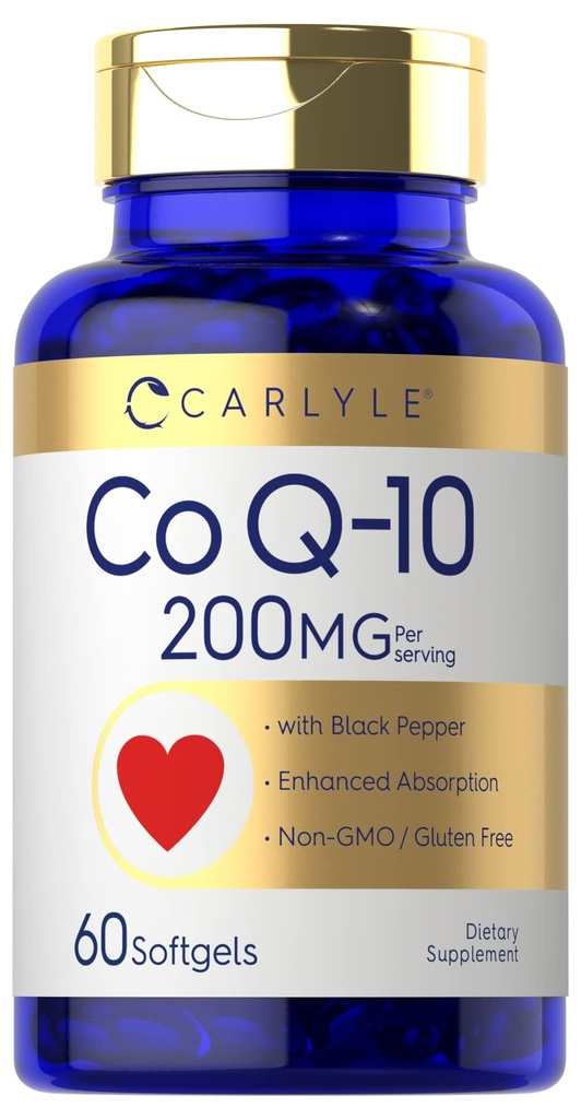 Carlyle CoQ10 200mg Softgels | 60 カウント | ブラックペッパーで | 吸収性を高めて下さい | GMO のグルテンフリーの補足