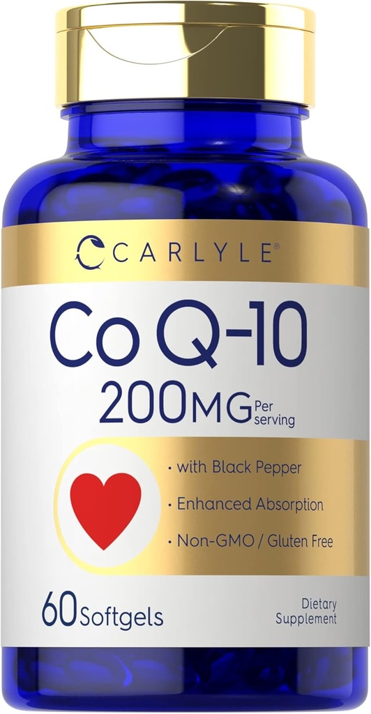 Carlyle CoQ10 200mg Softgels | 60 カウント | ブラックペッパーで | 吸収性を高めて下さい | GMO のグルテンフリーの補足