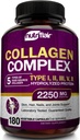 NutriFlair Multi Collagen Peptides 2250mg - Type I, II, III, V, X - Collagen Supplements Complex Powder Pills for Women and Men - Hydrolyzed Protein, Healthy Hair, Skin, Nails - Non-GMO (180 Capsules)