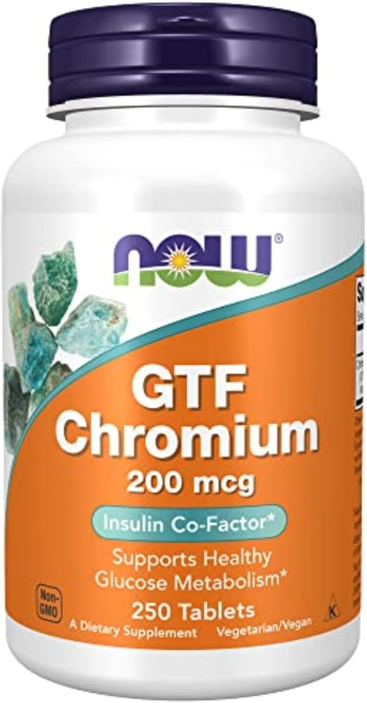 NOW Foods Supplements, GTF (Glucose Tolerance Factor) Chromium 200 mcg, Insulin Co-Factor*, 250 Tablets