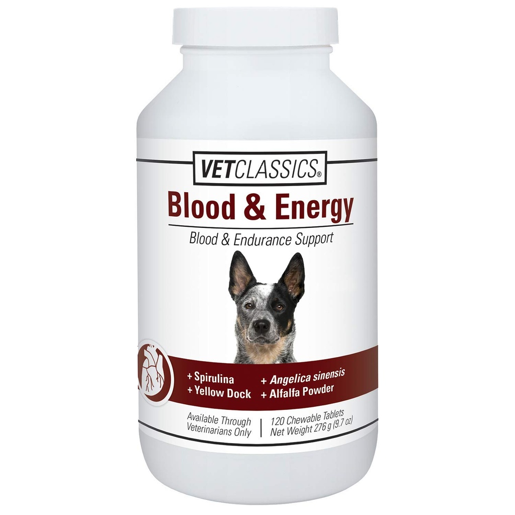 Vet Classics 犬のための血とエネルギーサポート、Spirulina、黄色のドック、およびアルファルファ サポートの形成 Hemoglobin および Myoglobin、120のChewable タブレットを支えて下さい