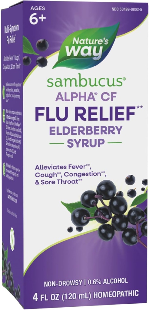 Nature's Way SambucusアルファCFフルリリーフ* エルダーベリーシロップ with Sambucus nigra 3XとアルファCF、Flu Symptoms*、4 Fl Oz (パッケージ 5月 Vary)