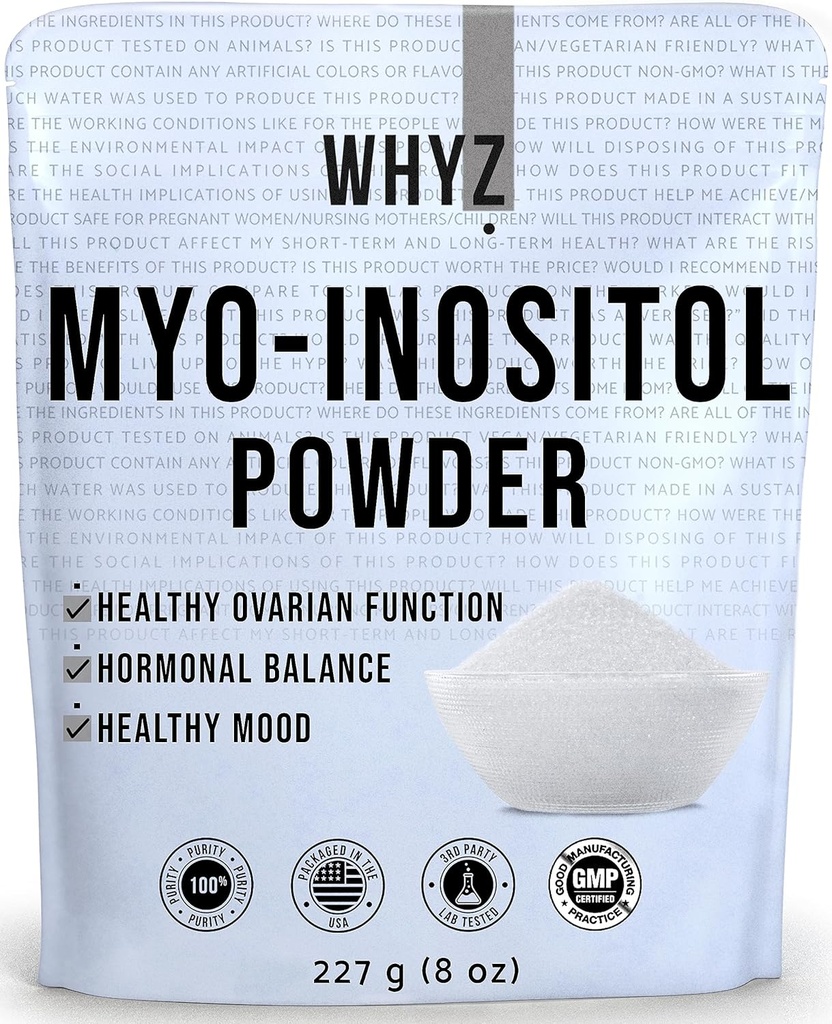 Myo-Inositolパウダー8oz、Ovarianサポート、Fertilityおよびホルモンバランス、純粋なイノシトールパウダー、エネルギー、脳の健康、454サービングのためのミオイノシトールサプリメント