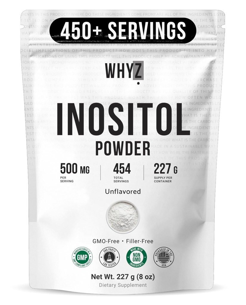 Myo-Inositolパウダー8oz、Ovarianサポート、Fertilityおよびホルモンバランス、純粋なイノシトールパウダー、エネルギー、脳の健康、454サービングのためのミオイノシトールサプリメント
