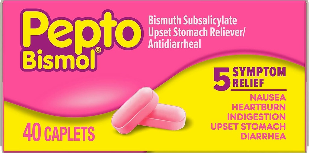 ナセア、ハートバーン、消化不良、アップセットの胃、およびDiarrhea、便利な形態の5つの症状の速い救助のためのPepto Bismolの小冊子、40のct