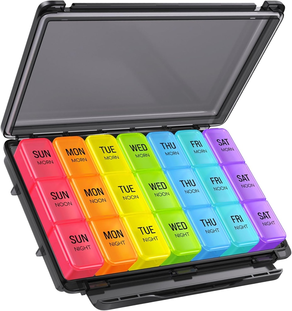 ZIKEEウィークリーピルオーガナイザー3は、保湿耐性デザイン、ピルボックス7日と旅行のためのライトプロフ&プライバシー保護、薬用大型週刊ピルケース、ビタミン、魚油