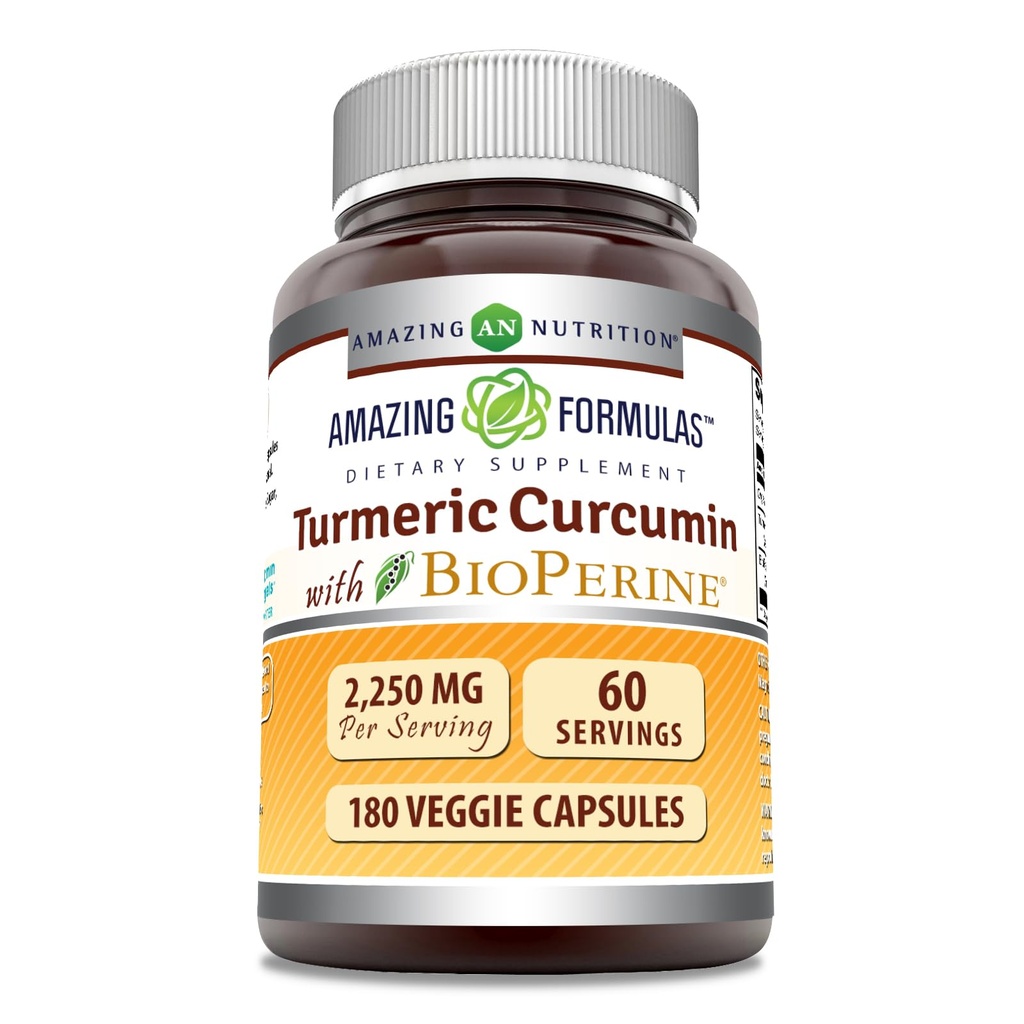 アメイジング・フォーミュラ トゥルム クルクミン with バイオペリン サプリメント | 2250 Mg / サービング | Veggie Capsule | Non-GMO | グルテンフリー | アメリカ製 (1パック, 180カウント)