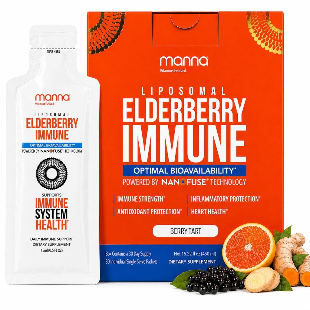マンナビタミンEvolved Liposomal Elderberry Immune Packets、ビタミンC、Dなど - 大人、子供のための毎日の免疫サポート - 砂糖無料、実質のエルダーベリーエキス、シロップ、旅行フレンドリー、15パック