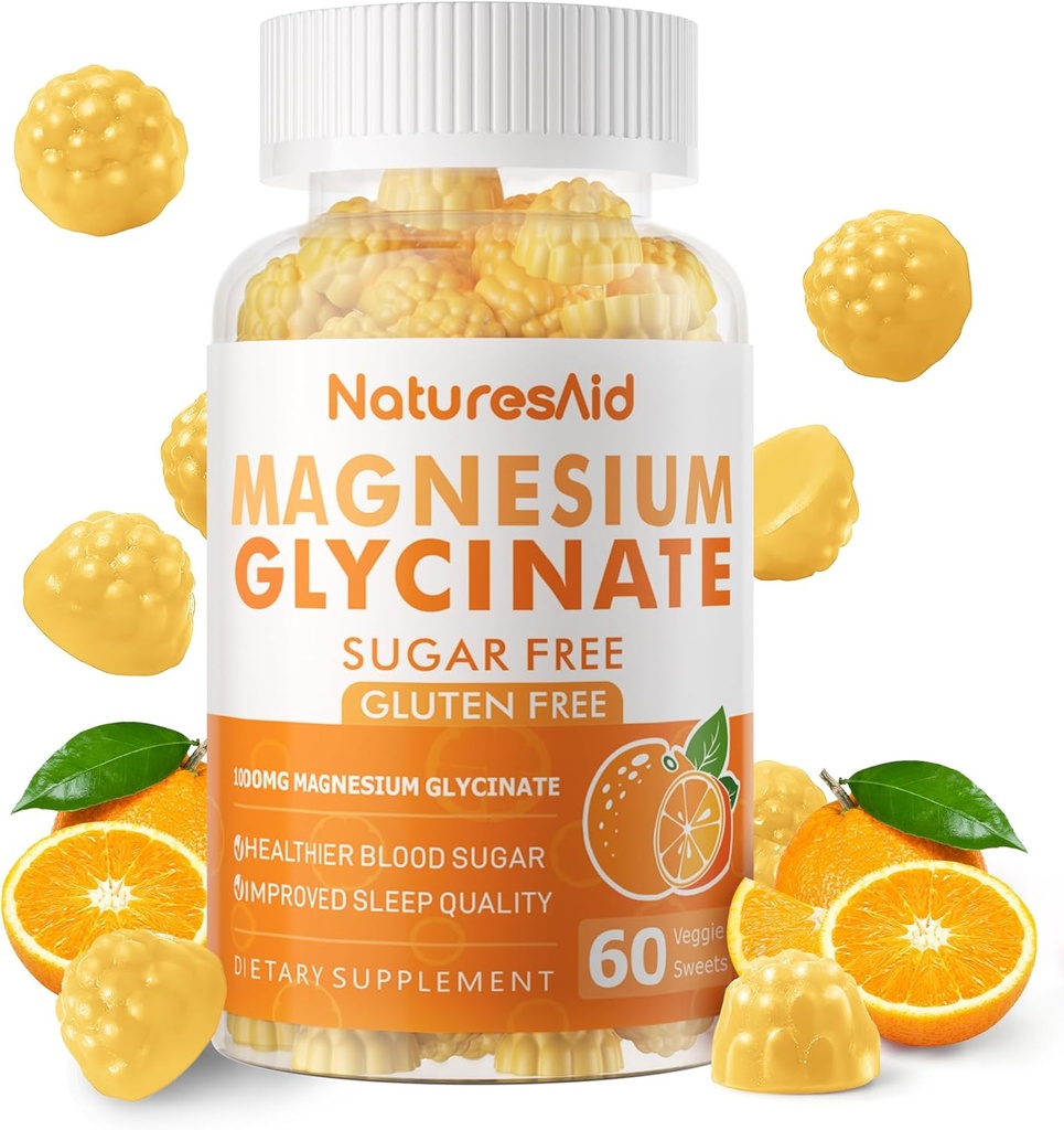 マグネシウムのGlycinateのガミー1000mg - 砂糖はビタミンD、B6、CQ10のCalmの気分及び睡眠サポート- 60のオレンジ ガミー-1のパックとマグネシウムのカリウムの補足を解放します