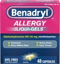 Benadryl Liqui ゲルの抗ヒスタミンアレルギー薬及び風邪の症状の救助、Dye なしの液体ゲルのような症状のための 25 mg のジフェンヒアミン HCl、Runny Nose、Sneezing 及び多く、48 ct