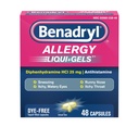Benadryl Liqui ゲルの抗ヒスタミンアレルギー薬及び風邪の症状の救助、Dye なしの液体ゲルのような症状のための 25 mg のジフェンヒアミン HCl、Runny Nose、Sneezing 及び多く、48 ct