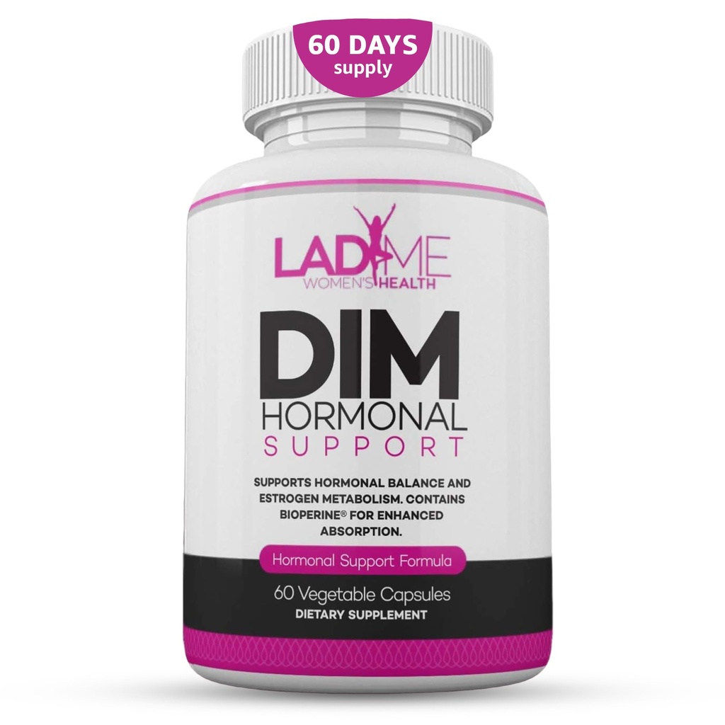 DIM Complex 150mg Hormonal Support Menopause Relief Supplement for Hot Flashes & Hormonal Acne Relief Bioperine, Broccoli & Calcium Estrogen Metabolism Balancing Pills for Women 60 Capsules by LadyMe