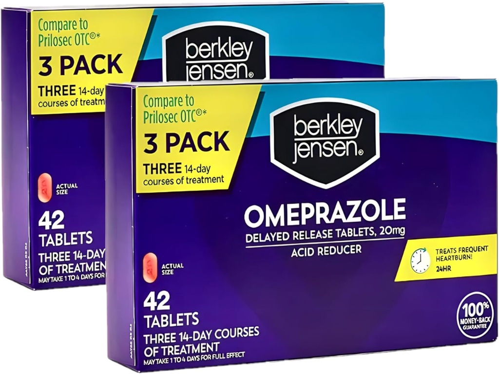berkley jensen Omeprazole 20のmgは解放のタブレットを- Heartburnの薬-酸の減力剤の丸薬-御馳走Frequent Heartburn - 3 x 14日のコース、42の計算(2のパック)遅らせました