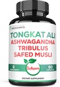 Satoomi Tongkat Ali Root Extract 200:1-9 アシュワガンダとエッセンシャルハーブ, Tribulus Terrestris & More - サポート強度, エネルギーと健康的な免疫 - 60 ビーガンキャップ 2 ヶ月の供給