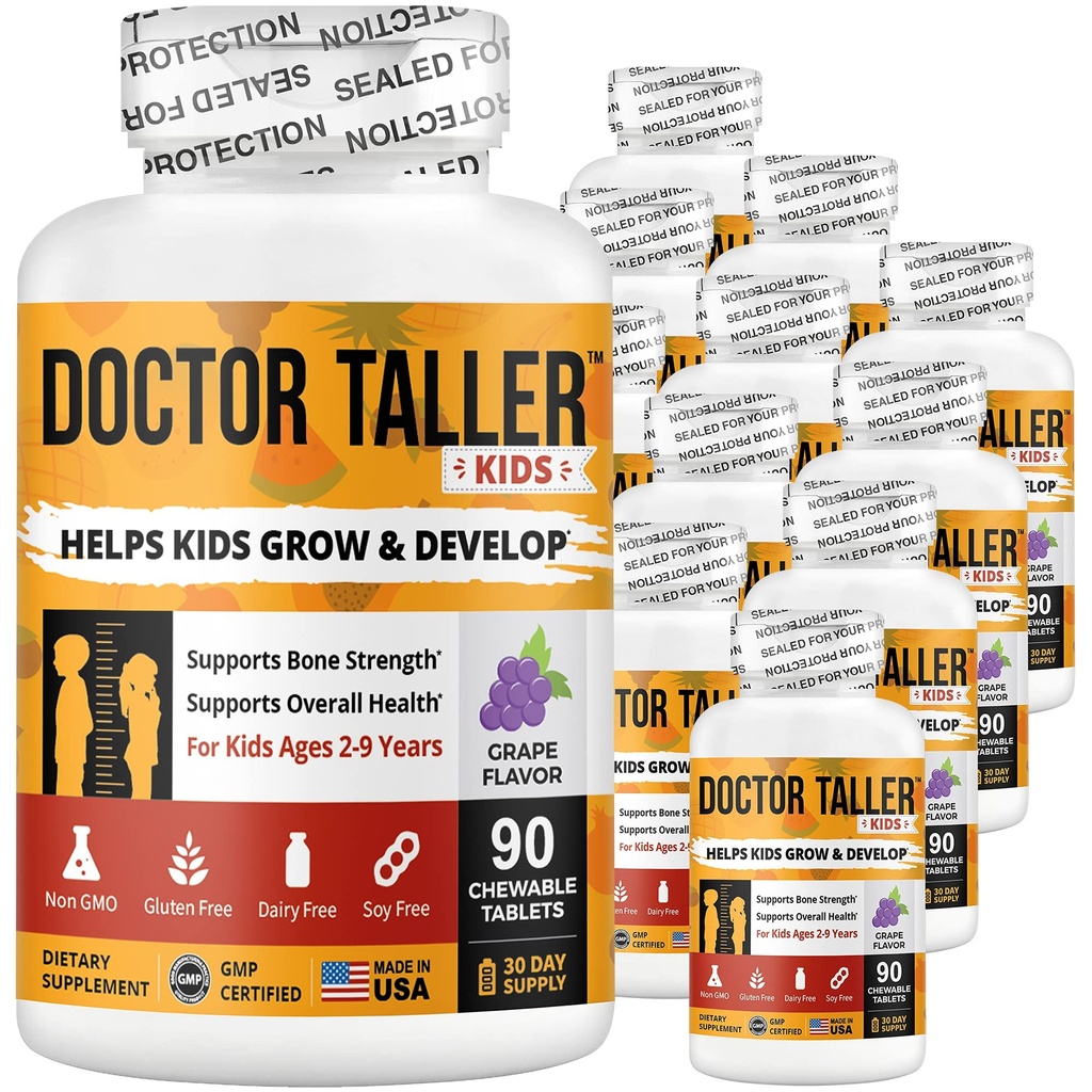 NuBest Doctor Taller Kids - マルチビタミン、マルチミネラル、カルシウム - 年齢のためのプレミアムフォーミュラ2〜9 - グレープフレーバー - 12パック  18ヶ月の供給