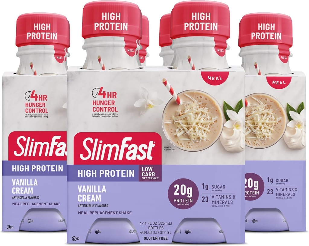 SlimFast Advanced Nutrition Shake – Ready To Drink Meal Replacement – 20g of Protein – 11 Fl. Oz. Bottle – 12 Count - Pantry Friendly Vanilla Cream 4 Count (Pack of 3) 132 Fl Oz (Pack of 12)