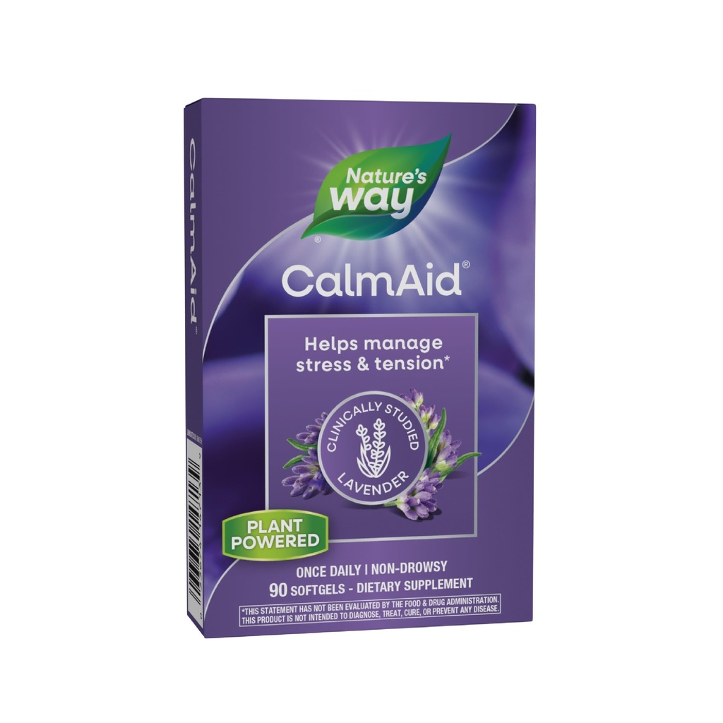 Nature's Way CalmAid、ストレスと緊張を管理するのに役立ちます*、臨床的にスタディされたラベンダー、非眠気、90 Softgels