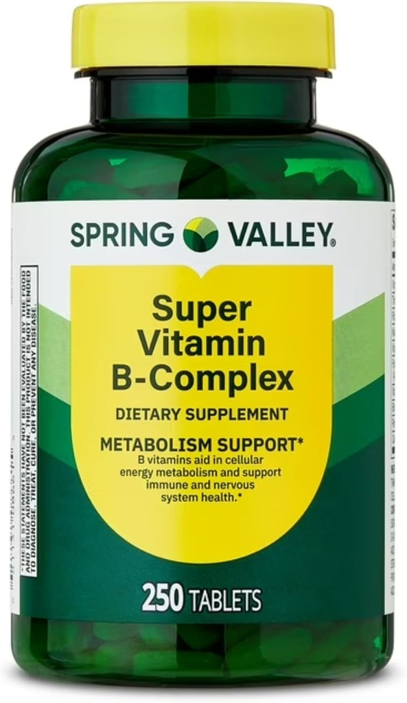 Spring Valley Super Vitamin B-Complex Tablets Dietary Supplement (250 Tablets) - New Look