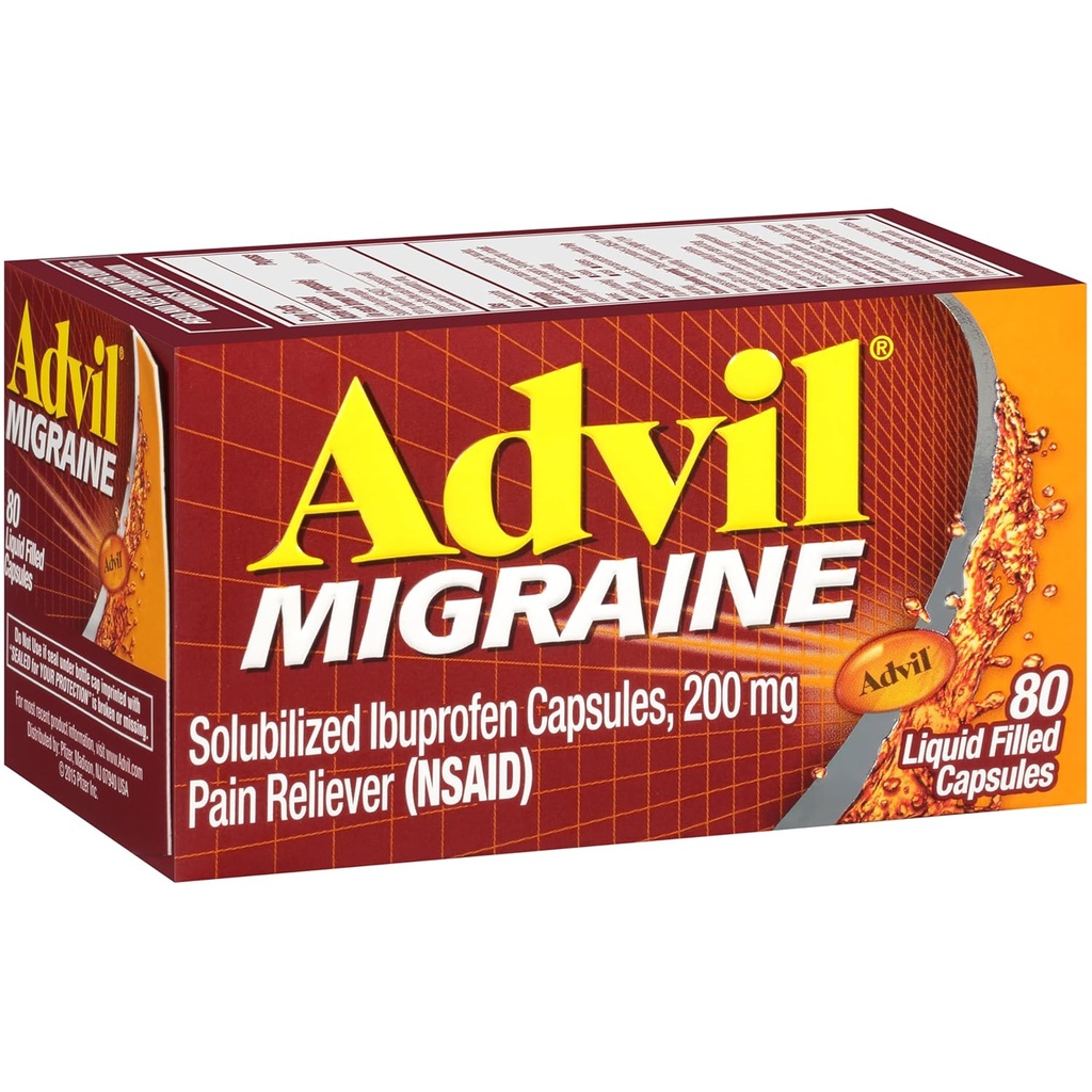 Advil Migraine Pain Reliever, Solubilized Ibuprofen 200mg, 80 Count, Liquid Filled Capsules, Powerful Migraine Relief