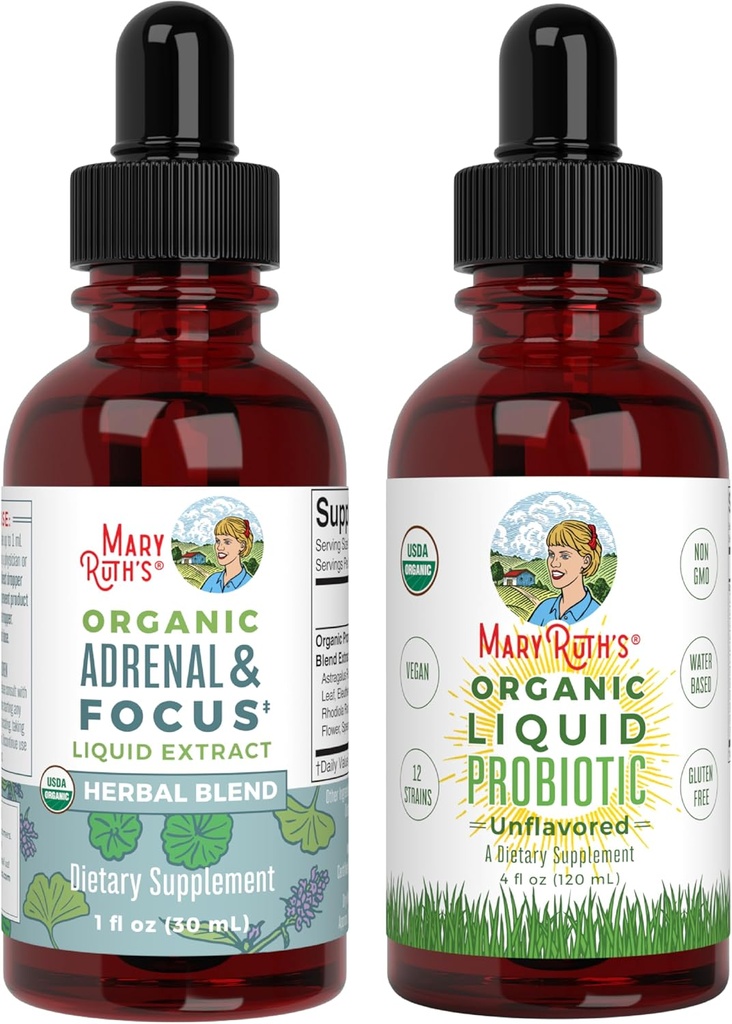 MaryRuth Organics Probiotic Supplement for Women Men Kids & Adrenal Health & Focus Supplement, 2-Pack Bundle, Digestive & Gut Health, Cortisol Health, ストレス救済, 焦点Nootropic Brain Supplement