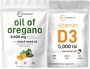Oregano Softgelsのマイクロ原料オイル 6,000mg/サービング及びビタミンD3 5,000 IUの束のパック  4X強さのカルバトール及びThymoquinonの CholecalciferolとしてビタミンD