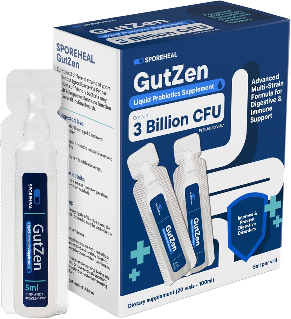 GutZen 液状プロバイオティック サプリメント グット & 消化の健康| グルテンフリー&ブロッキング、ガス&ディアリアのヘルプ|アダルト&キッズ向け免疫シテムのサポート|パック20