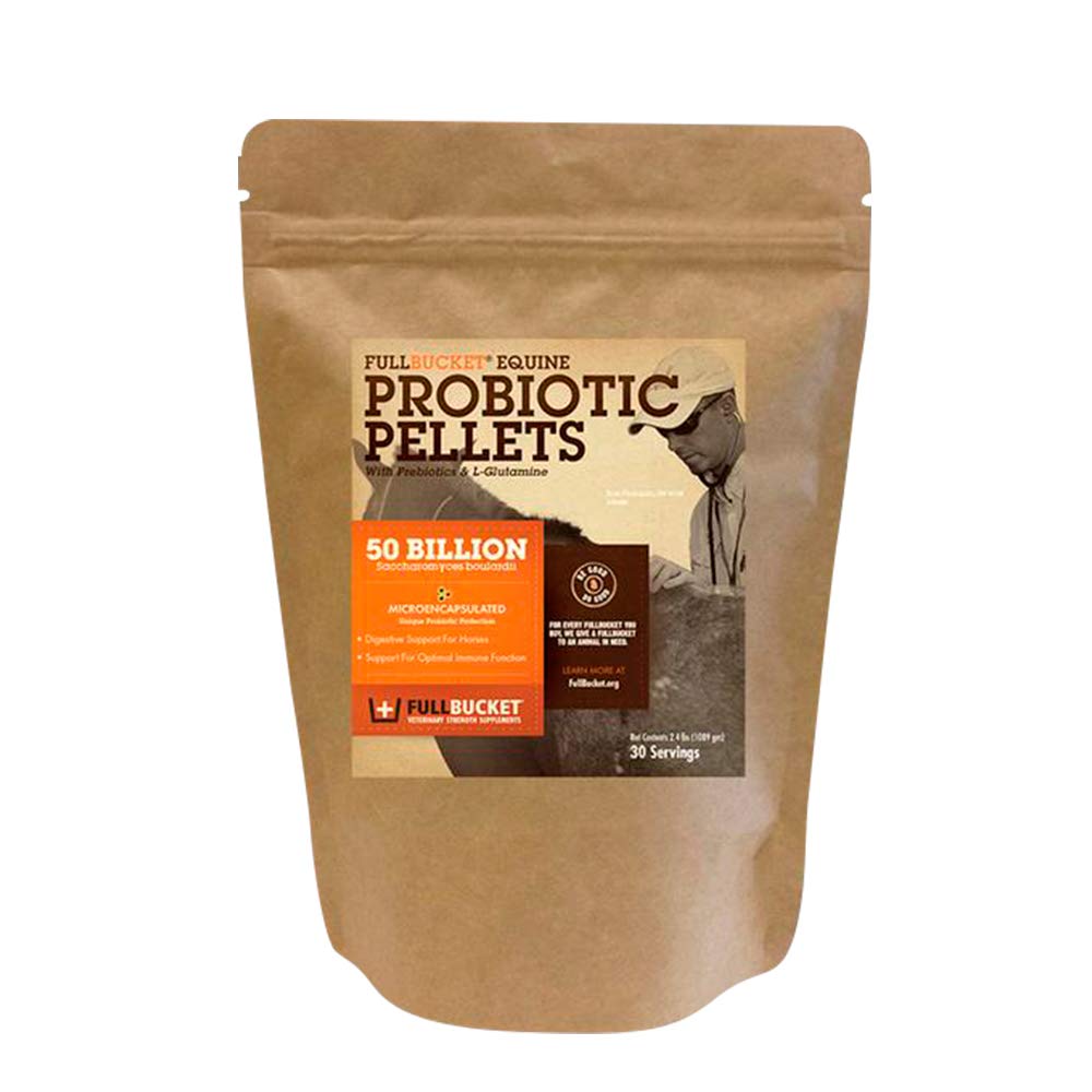 FullBucket Equine Probiotic Pellets with Saccharomyces boulardii for Horses Under High Stress または Ongoing Digestive Issue; 20x More Concentrated と 50 Billion CFUs - 30 サービング