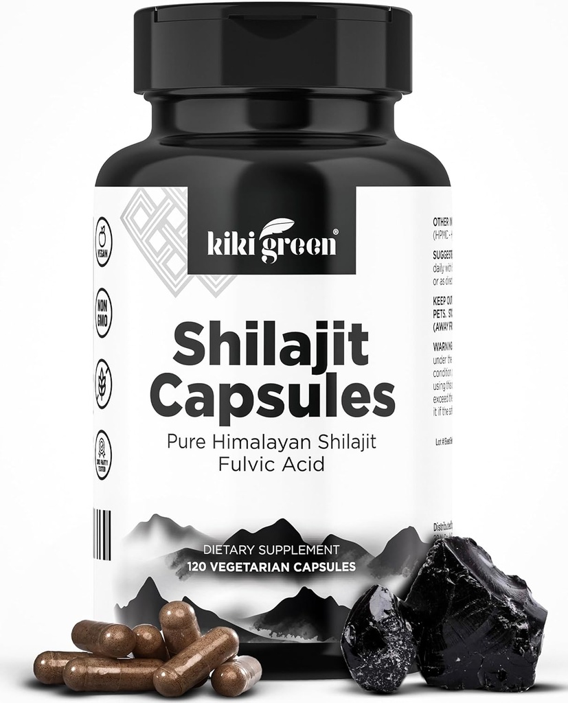 キキグリーンシラジットカプセル - Himalayanサプリメント、40%フルヴィク酸とトレースミネラル - 強度、エネルギー、免疫 - 120ビーガンカウントの1便あたりの500 mg