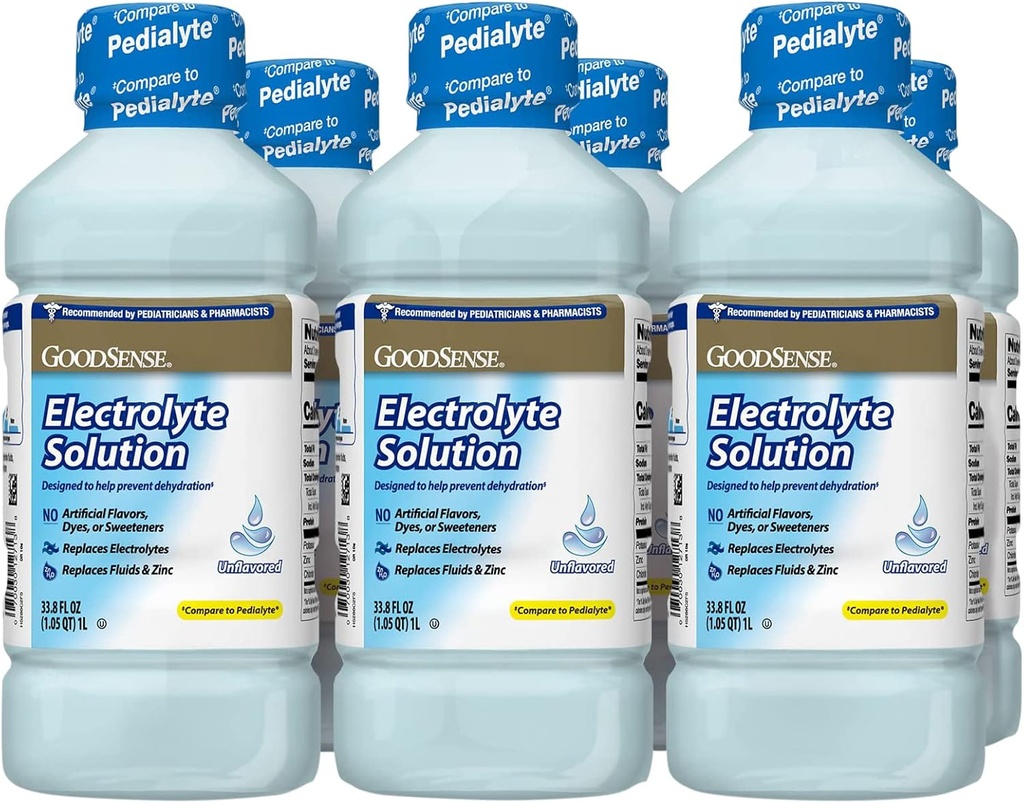 GoodSense Electrolyte Oral Solution, Unflavored, Designed to Help Prevent Dehydration; Replaces Electrolytes, Fluid and Zinc, 33.8 Fluid Ounces (Pack of 6)