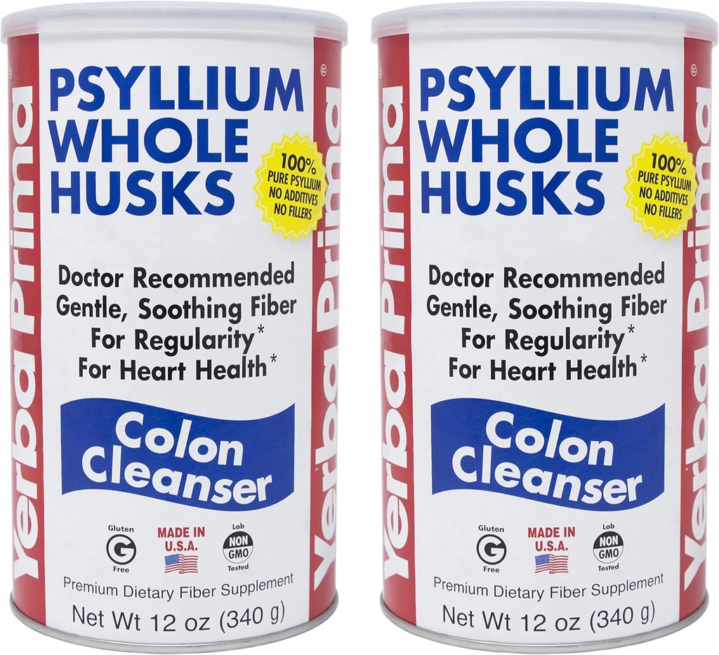 Yerba プリマ シリウム ヒュースク、12 オンス (パッケージ 2) - コロン クレンザー 繊維の補足 - 腸の健康のための自然なサポート - 非 GMO、グルテンフリーグルテンフリー、ビーガン