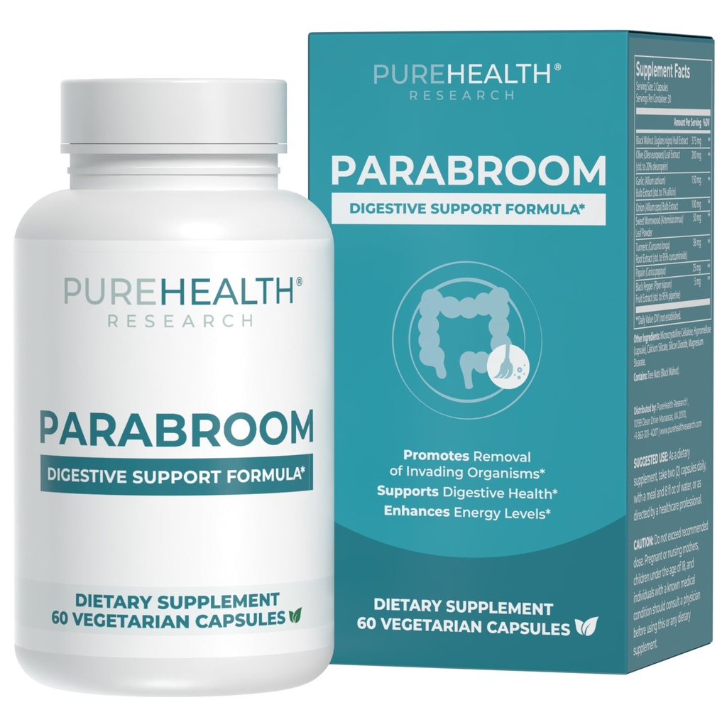 PUREHEALTH RESEARCHパラブルーム - グットクレンジング&ヘルスサプリメント - ブラッククルミ、甘いワームウッドパウダー、ターメリックエキス、オリーブリーフ、ニンニク&オニオン - 女性&男性60カプセルのための消化管サポート