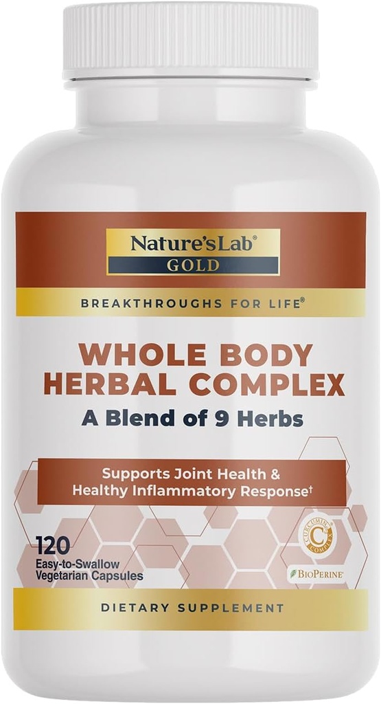Nature's Lab Gold 全体ハーブコンプレックス - ターメリック、ボスウェリア、ジンジャー、グリーンティー、ローズマリー - 120カプセル(60日の供給)