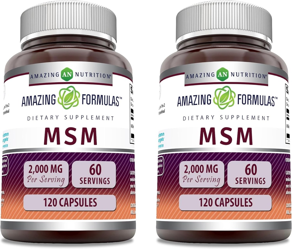 アメージングフォーミュラ MSM(メチルスルフォニルメタン)サプリメント | 2000 Mg / サービング | カプセル | ノンGMO | グルテンフリー | アメリカ製(2パック、120カウント)