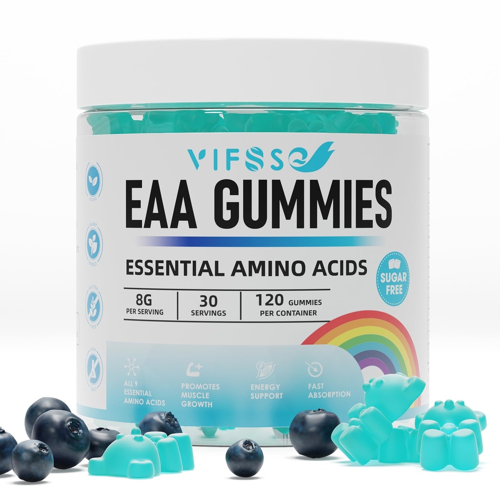 EAAグミー120グミー(ブルーラズベリー)、エッセンシャルアミノ酸 - すべての9エッセンシャルアミノ(EAA)とすべての分岐鎖アミノ(BCAA)、非GMO、グルテンフリー、ベジタリアンフレンドリー