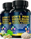 Organic Lions Mane Supplement Capsules - 240 Real Mushrooms Lion's Mane Capsules with Ginkgo Biloba Herb, Bacopa Monnieri, L Theanine, L Tyrosine - Mushroom Complex for Daily Wellness