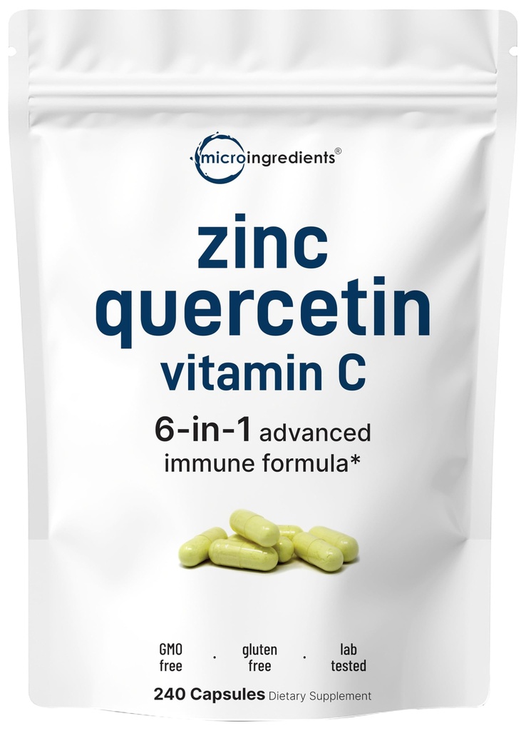 ビタミンCと亜鉛、240カプセルのマイクロ成分ケルセチン | ケルセチン500mg、ビタミンC 500mg、亜鉛50mg(ピコリン、クエン酸塩、グルコン酸塩) | 完全免疫サポートサプリメント
