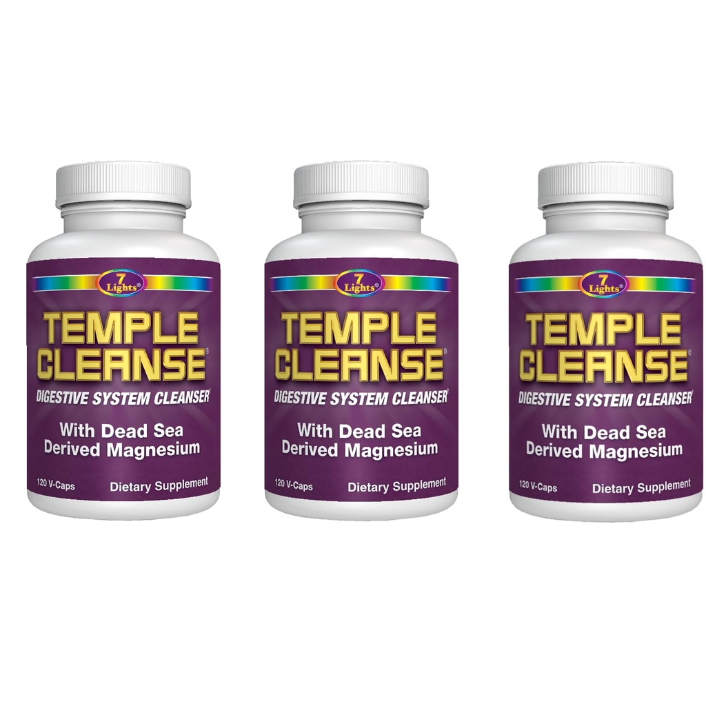 Temple Cleanse 120 Count |3-Pack |360 Capsules Total, Oxygen & Dead Sea Magnesium Colon Cleanse Detox, Fast-Acting Constipation Relief, No Gas/Bloating, Vegan Gluten-Free Digestive Cleanse, Gentle