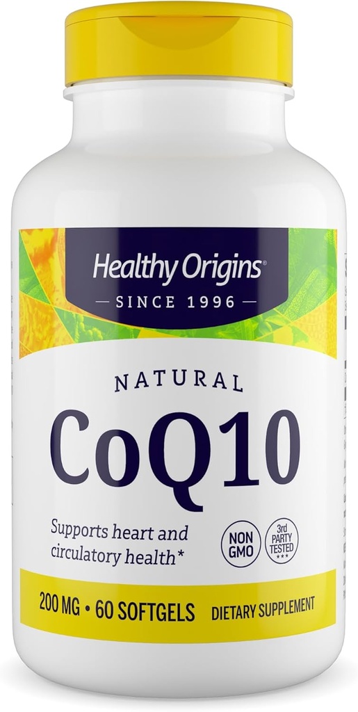 健康な起源® CoQ10 200 mg – 自然トランスイソマーUbiquinone – イースト発酵, 心臓の健康をサポート & 細胞エネルギー – 非GMO 60 Softgels