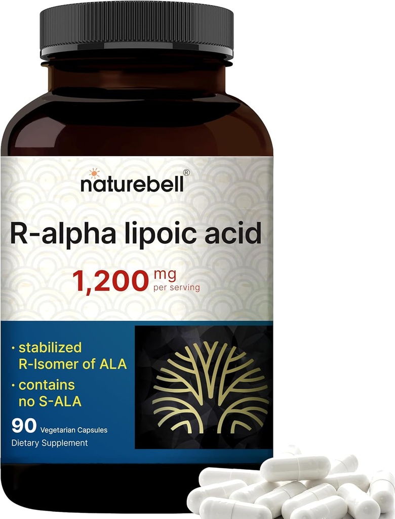 NatureBell R-Alphaリポ酸、1,200mg、90ベジーカプセル | 純正安定R-ALAのみ | 高吸収・抗酸化対応 | S-ALA | 非GMO、グルテンフリー