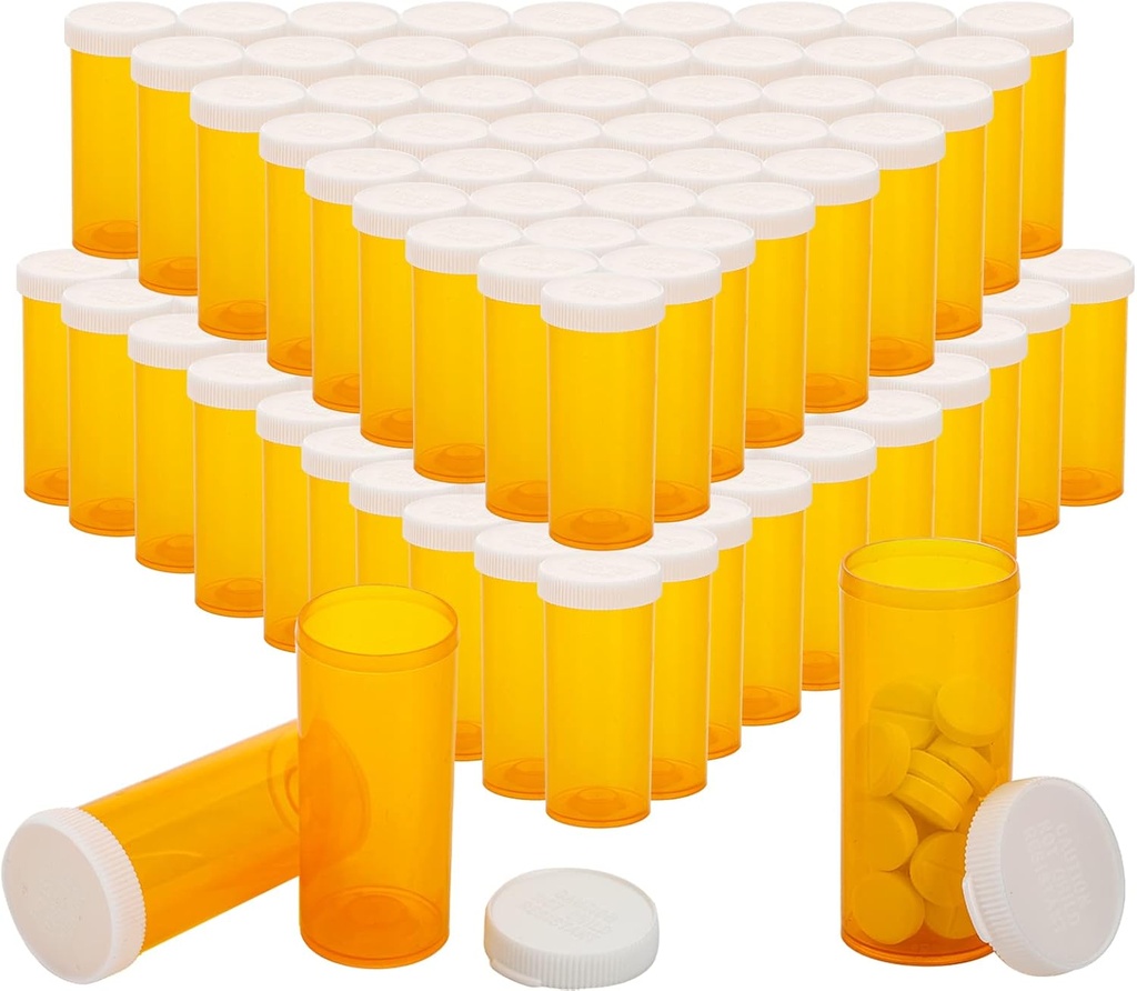 SOUJOY 100のパックの空の丸薬のびん、帽子が付いている8ドラム規定の薬のガラスびん、Pill、技術、キャンデー、補足のための多使用薬の容器