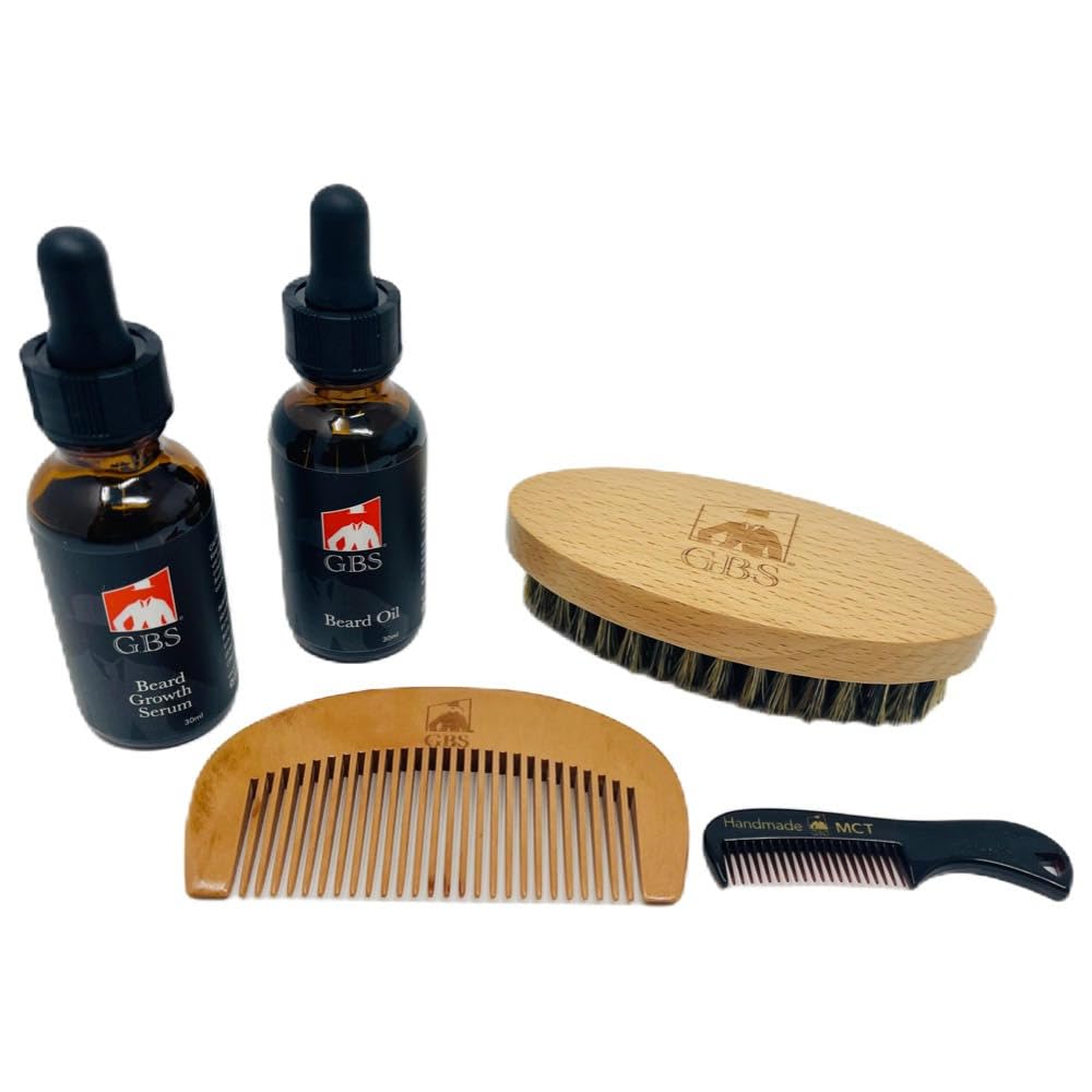 G.B.S All Natural Beard Grooming Set - Includes Wooden Beard Comb, Travel Beard Brush, and Mustache Comb - Perfect for Any Hair Texture