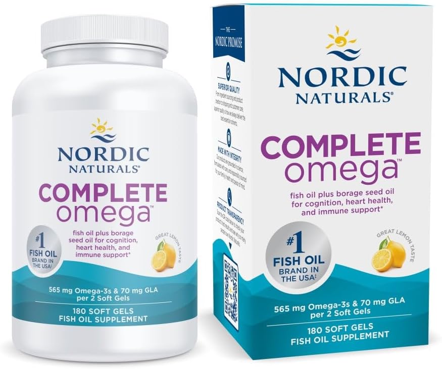 ノルディックナチュラルズコンプリートオメガ、レモンフレーバー - 180 ソフトジェル - 565 mg Omega-3 - 追加GLAとEPA&DHA - ヘルシースキン、認知、および肯定的な気分 - 非GMO - 90 サービング