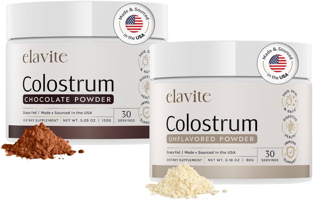 Bovine Colostrum Powder(60サービング) レディース&男性用グラスフェッドコロストラム - ヘルシーな髪、肌、ネイルのためのサプリメント - チョコレート&アンフレーバー - アメリカ製